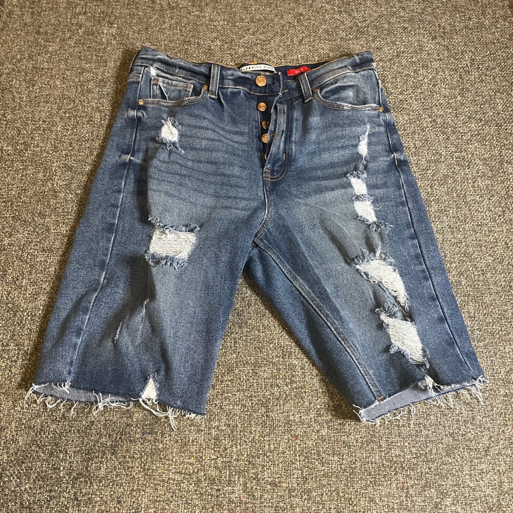 Denim biker shorts